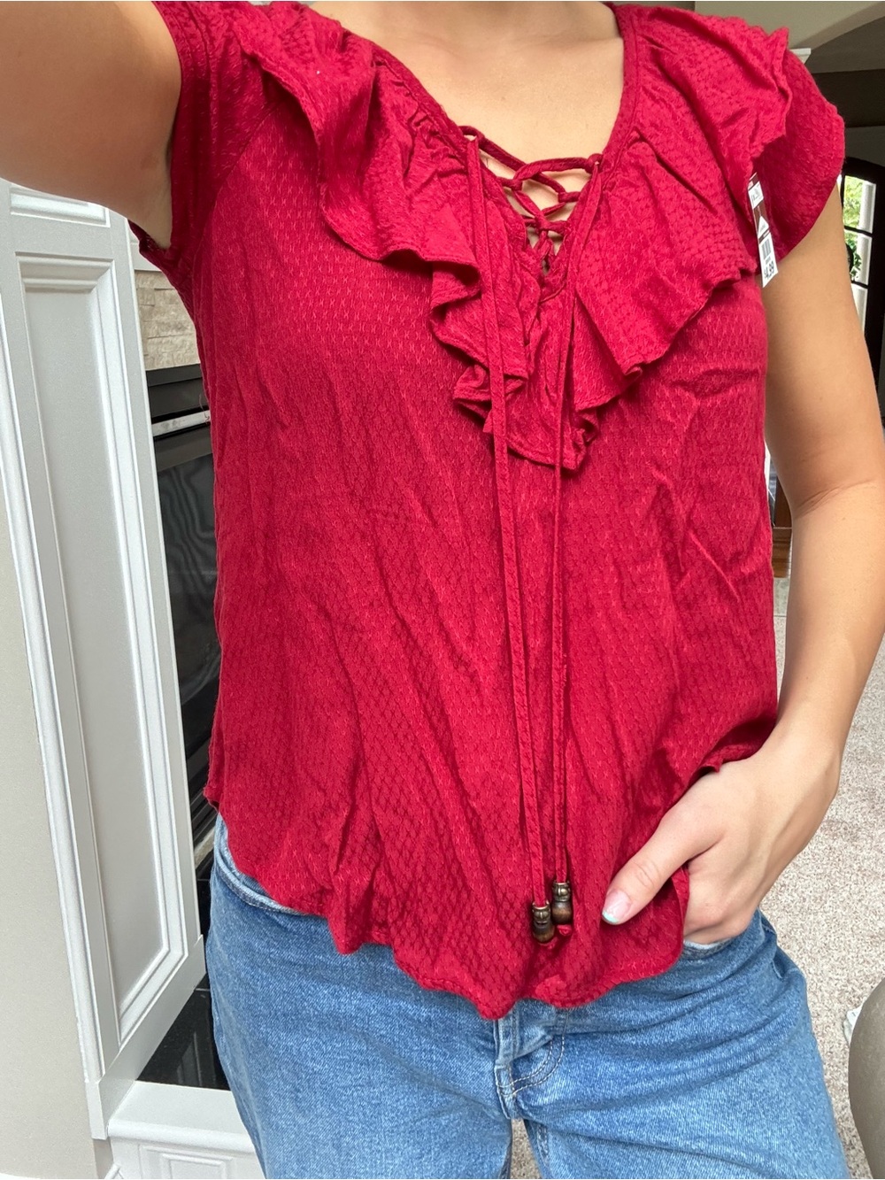 Rewind Fuchsia Ruffled Lace-Up Blouse